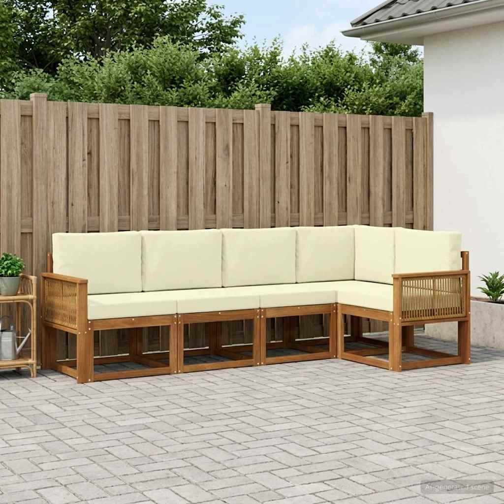 Buiten bankenset met kussen 5 pcs Natuurlijk en Crème Polyester is nu te koop bij PeponiXL, paradijselijk wonen!