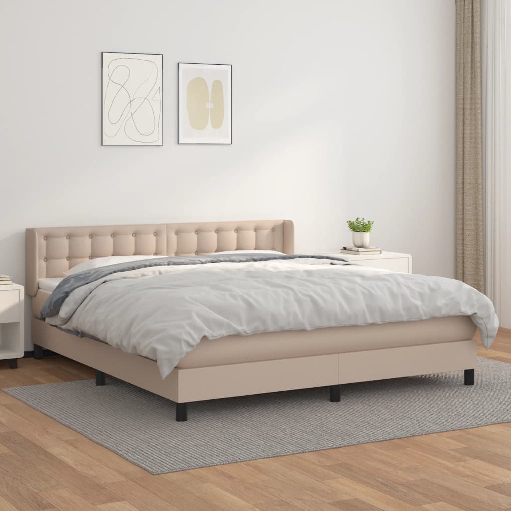 Boxspring met matras kunstleer cappuccinokleurig 180x200 cm is nu te koop bij PeponiXL, paradijselijk wonen!