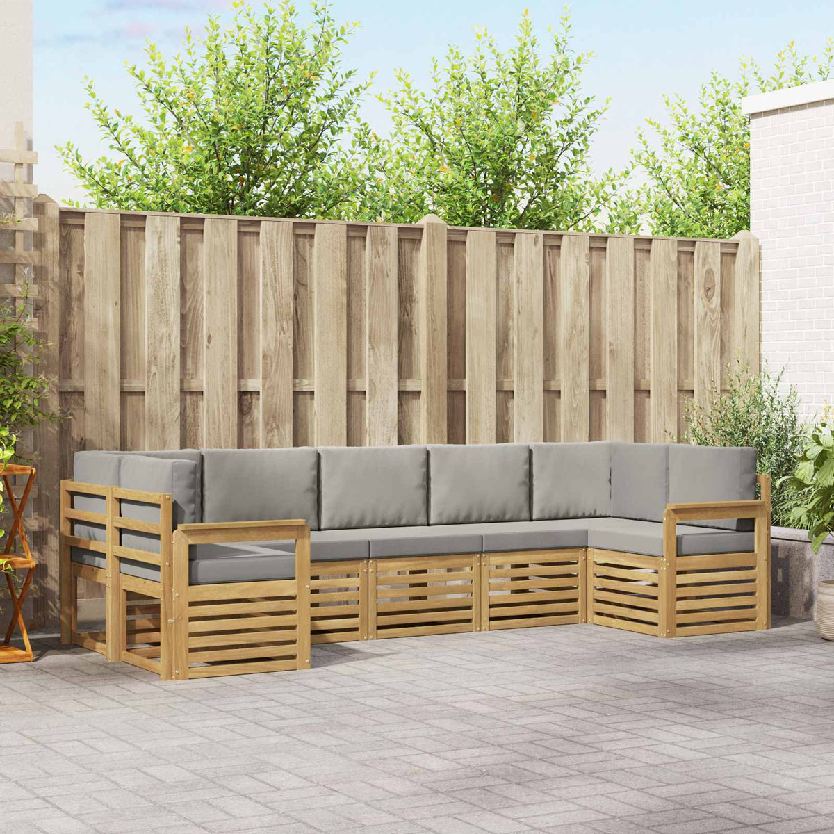 Buiten bankenset 6 pcs Wit en Lichtgrijs 304 x 128,5 x 73 cm is nu te koop bij PeponiXL, paradijselijk wonen!