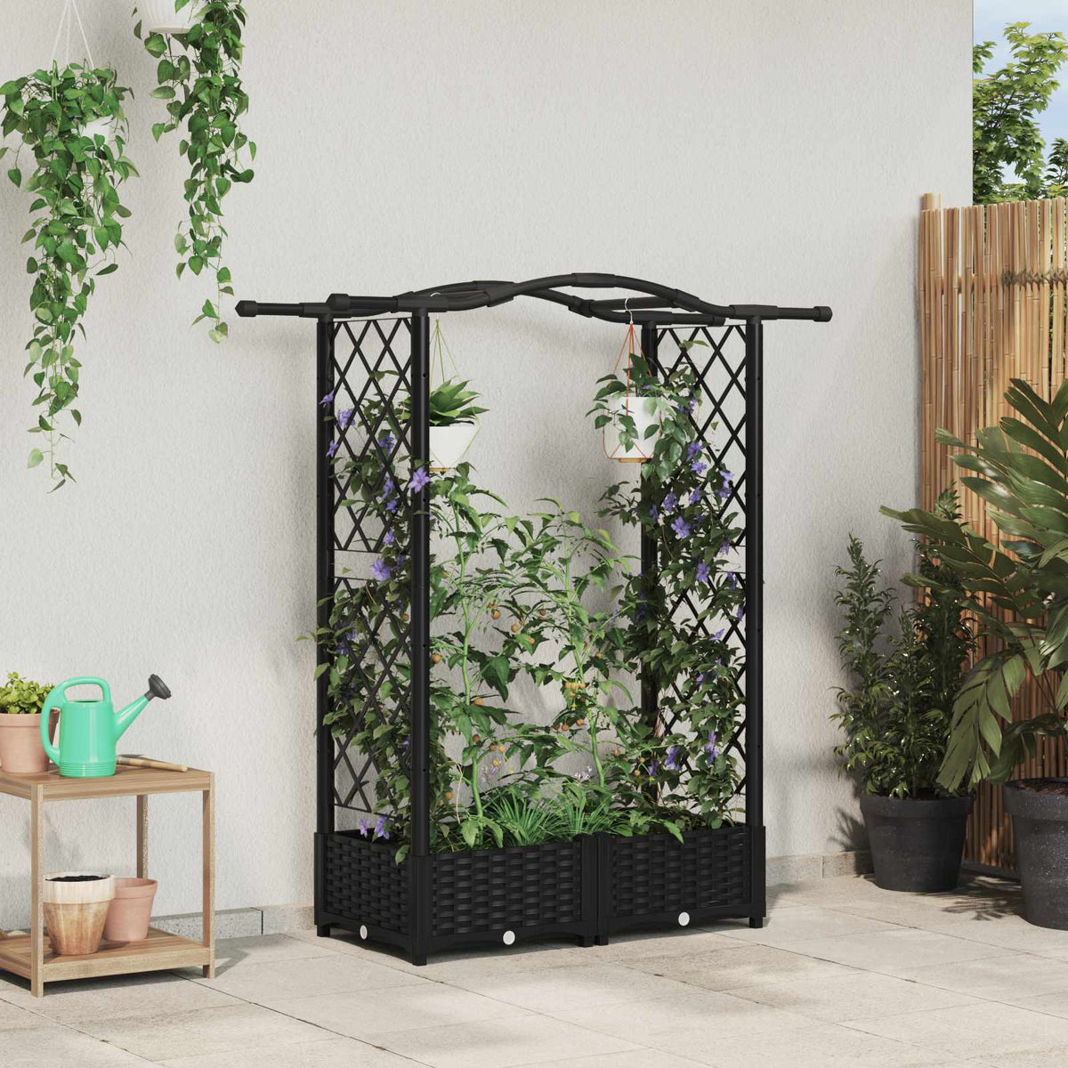 Verhoogd Bed met Trellis en Dak Zwart 124 x 40 x 123 cm PP is nu te koop bij PeponiXL, paradijselijk wonen!