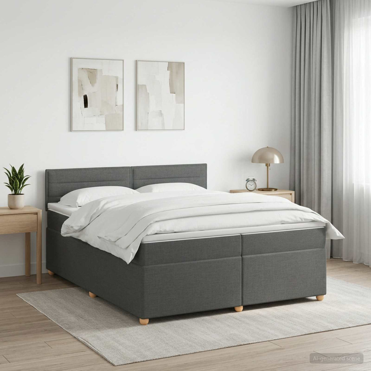 Boxspringbed met matras Donkergrijs 200 x 200 cm Stof is nu te koop bij PeponiXL, paradijselijk wonen!