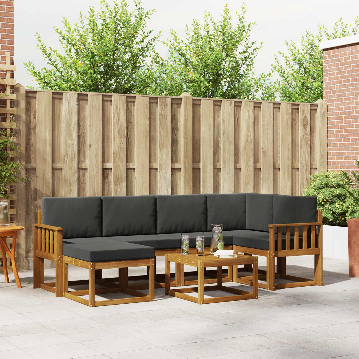Buiten bankenset met kussen 7 pcs Natuurlijk en Antraciet is nu te koop bij PeponiXL, paradijselijk wonen!