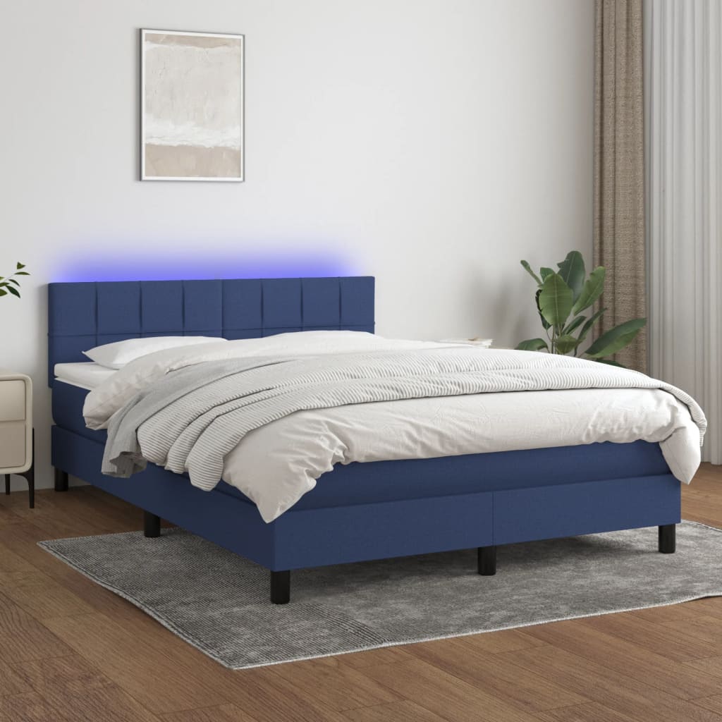 Boxspring met matras en LED stof blauw 140x200 cm is nu te koop bij PeponiXL, paradijselijk wonen!