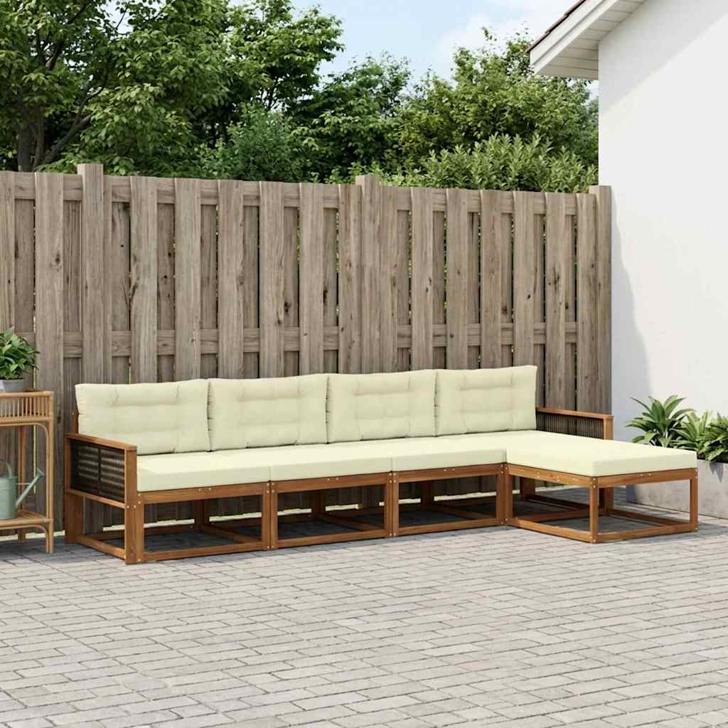 Buiten bankenset met kussen 5 pcs Natuurlijk en Crème is nu te koop bij PeponiXL, paradijselijk wonen!