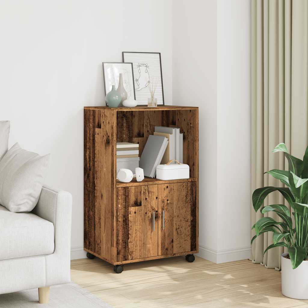 Rolkast 55x40x91 cm bewerkt hout oud houtkleurig is nu te koop bij PeponiXL, paradijselijk wonen!