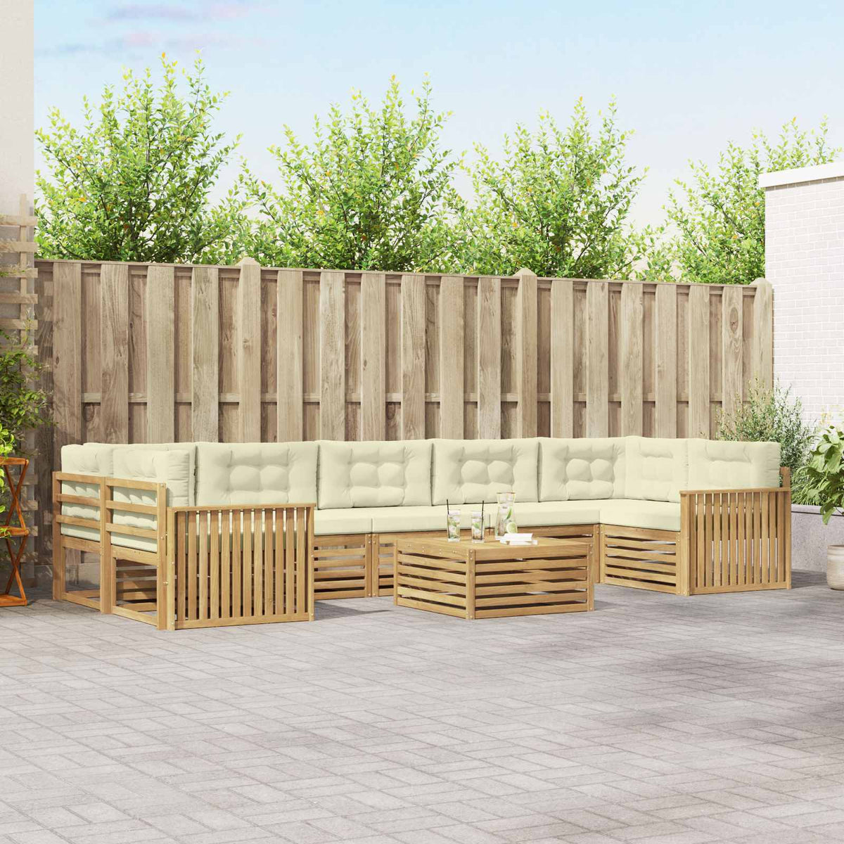Buiten bankenset 8 pcs Wit en crèmekleurig Massief Acaciahout is nu te koop bij PeponiXL, paradijselijk wonen!