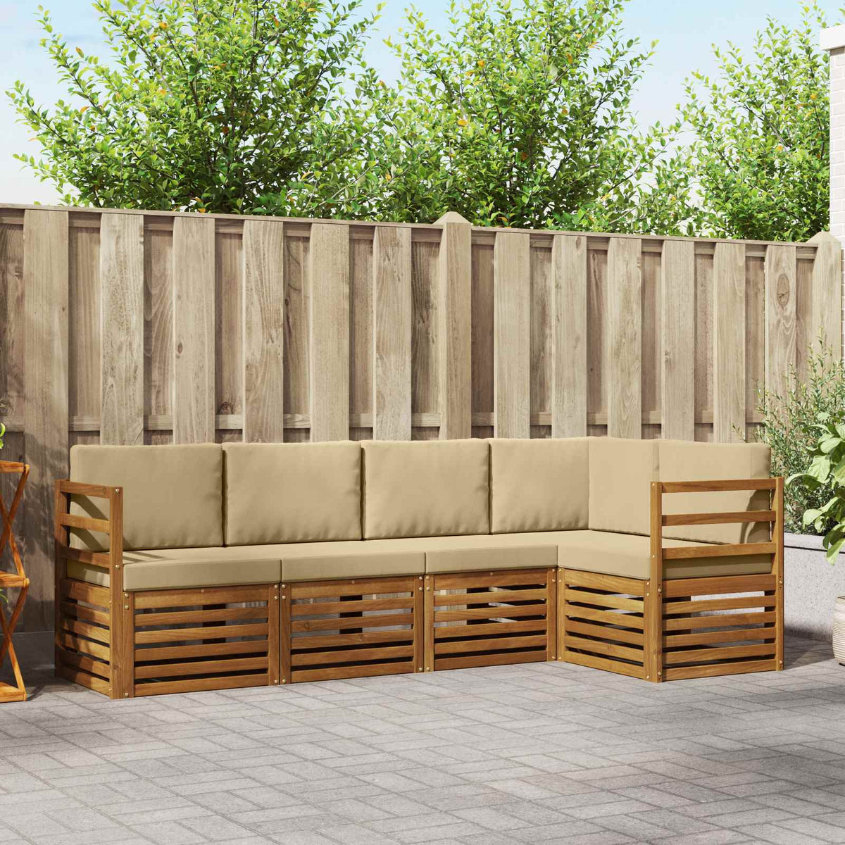 Hoekbank Set 5 pcs Natuurlijk en Beige Massief Acaciahout is nu te koop bij PeponiXL, paradijselijk wonen!