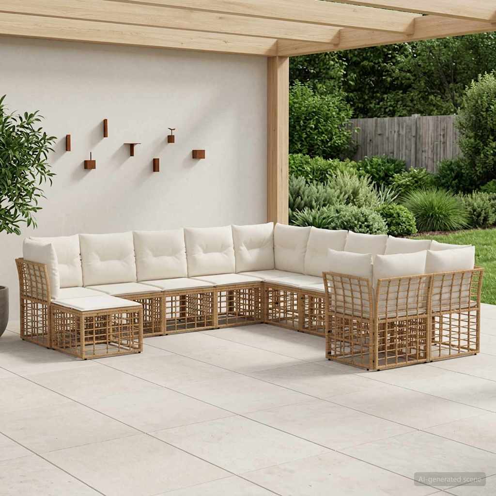 Buiten bankenset 11 pcs Natuurlijk en Crème Wit Polyester is nu te koop bij PeponiXL, paradijselijk wonen!