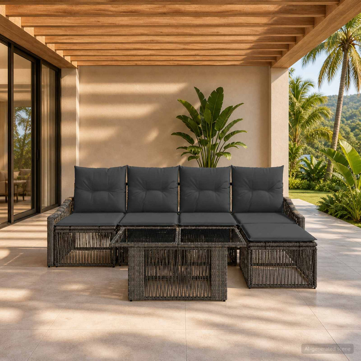 Tuinbankenset 6 st Grijs en Donkergrijs poly rattan is nu te koop bij PeponiXL, paradijselijk wonen!