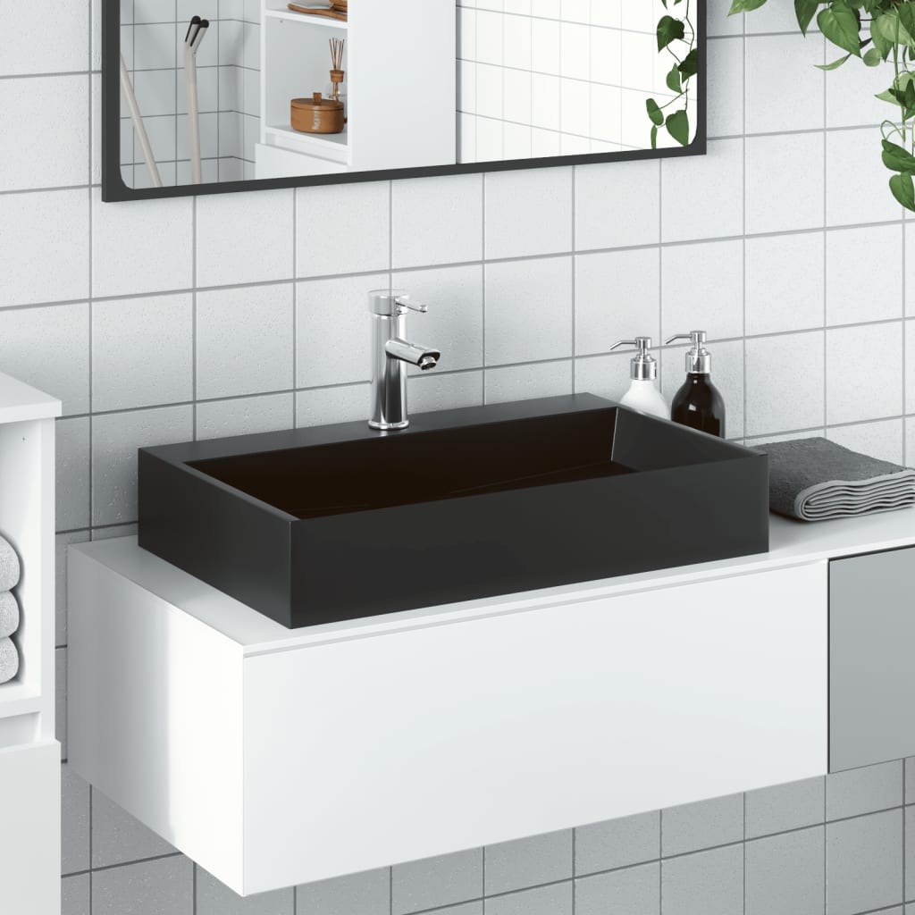 Wastafel 60x38x11 cm gegoten mineraal/marmer matzwart is nu te koop bij PeponiXL, paradijselijk wonen!
