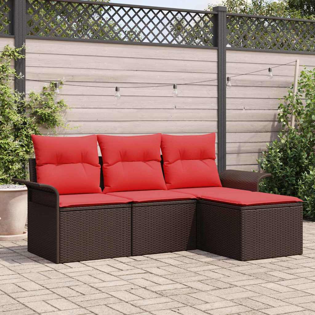 Tuin Sofa Set met kussen met opslag 4 pcs Bruin poly rattan is nu te koop bij PeponiXL, paradijselijk wonen!