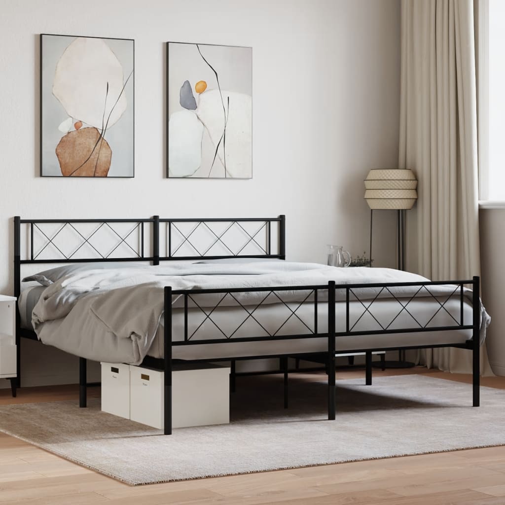 Bedframe met hoofd- en voeteneinde metaal zwart 140x190 cm is nu te koop bij PeponiXL, paradijselijk wonen!