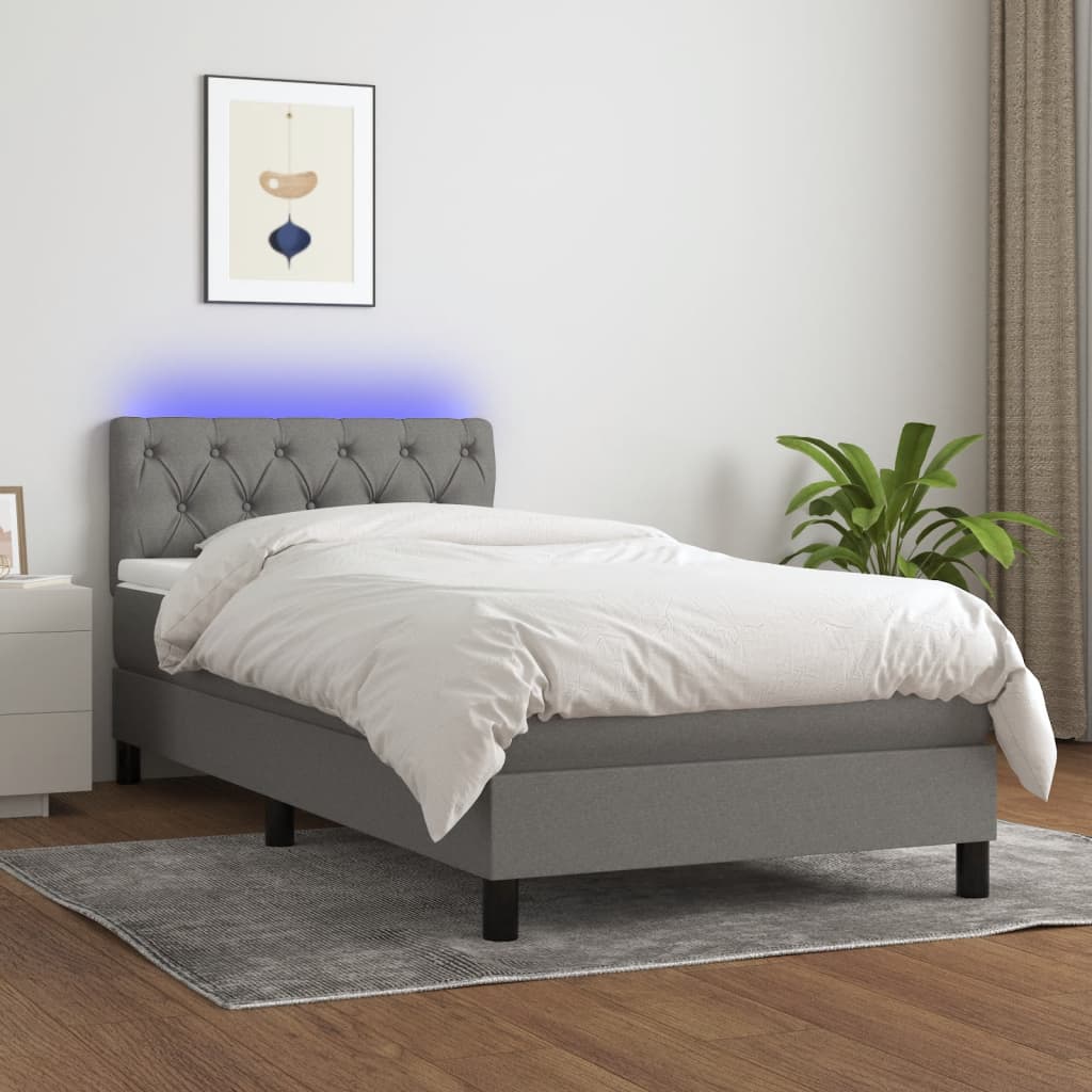 Boxspring met matras en LED stof donkergrijs 80x200 cm is nu te koop bij PeponiXL, paradijselijk wonen!