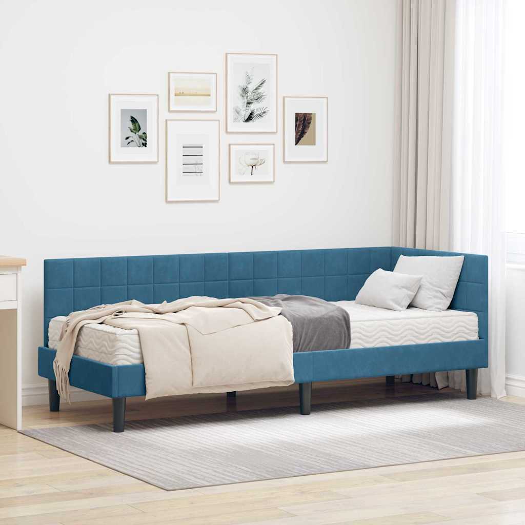 Hoekbedframe met Matras met hoofdeinde 2 pcs Blauw Fluweel is nu te koop bij PeponiXL, paradijselijk wonen!