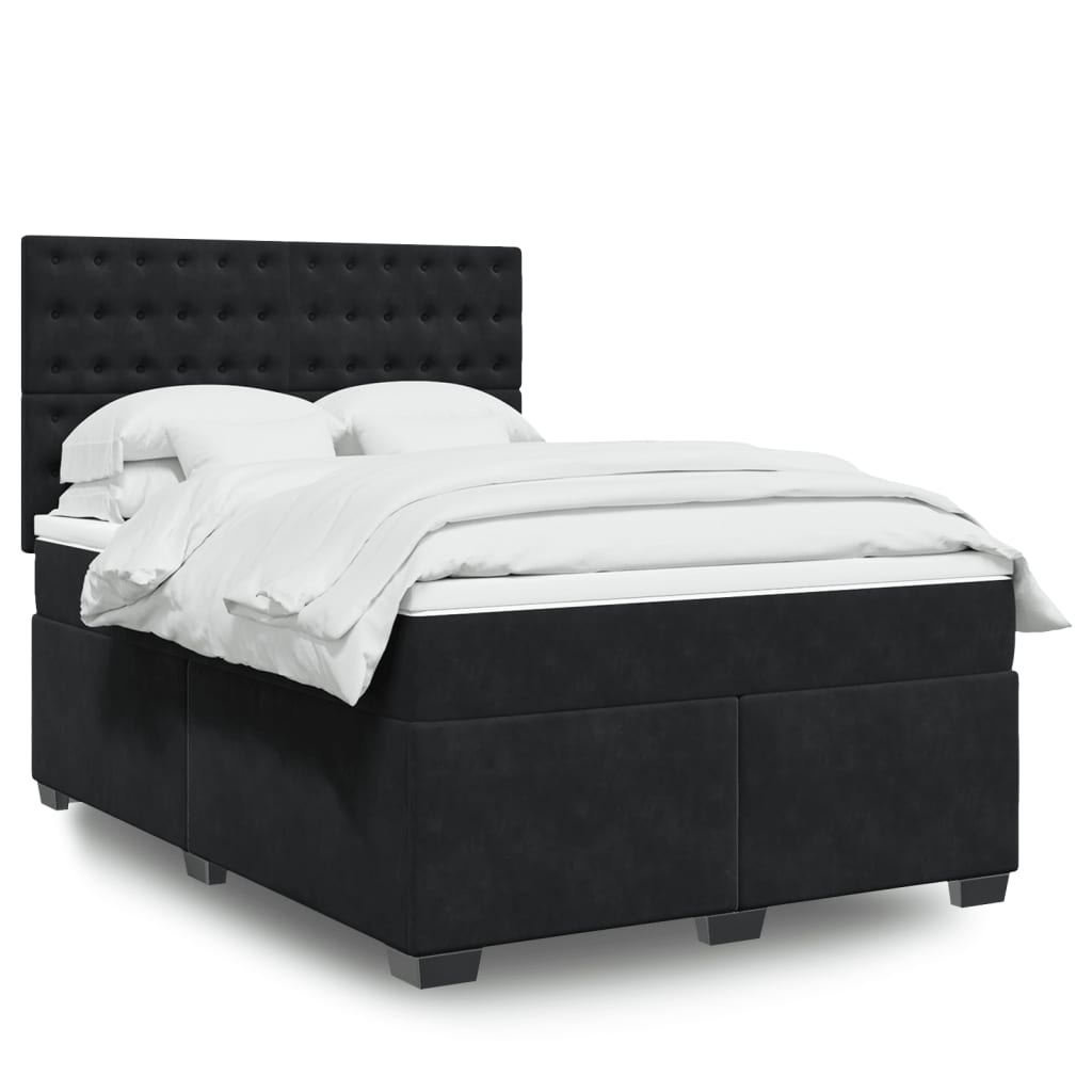 Boxspring met matras fluweel zwart 160x200 cm is nu te koop bij PeponiXL, paradijselijk wonen!