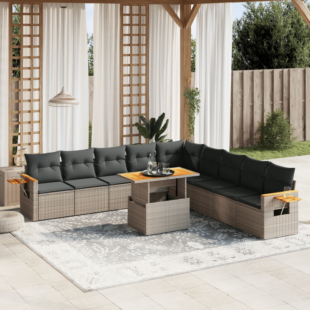 11-delige Loungeset met kussens poly rattan grijs is nu te koop bij PeponiXL, paradijselijk wonen!