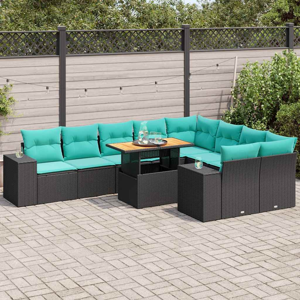 10-delige Loungeset met kussens poly rattan zwart is nu te koop bij PeponiXL, paradijselijk wonen!