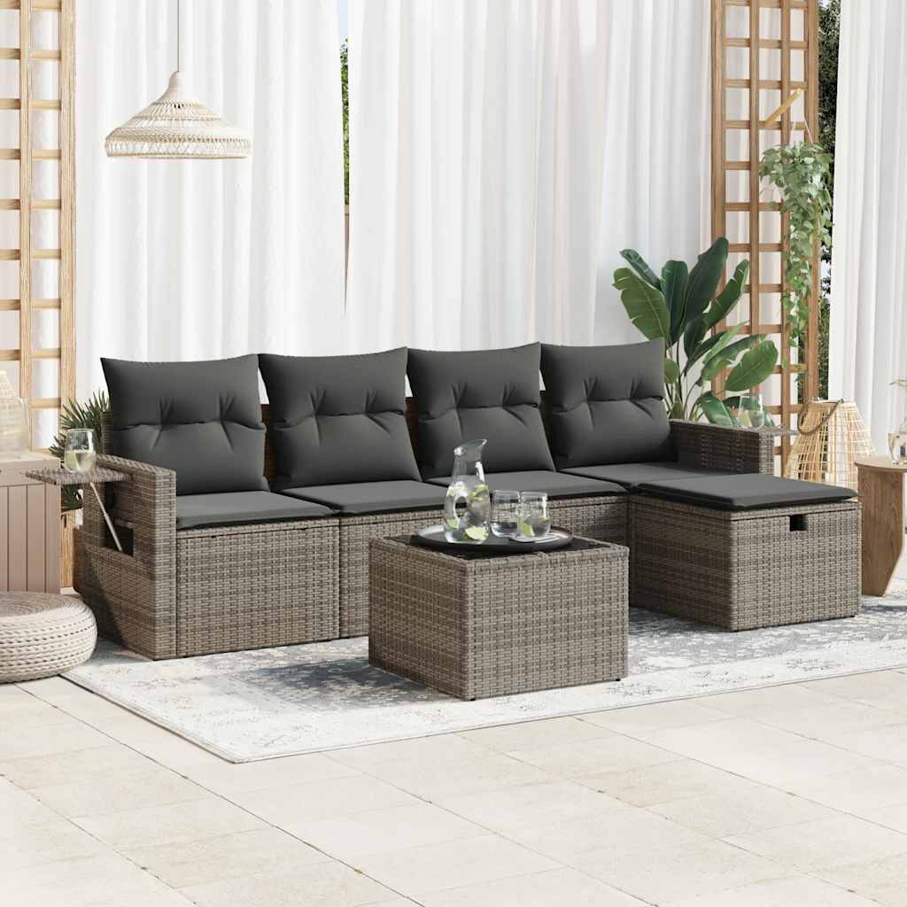 6-delige Loungeset met kussens poly rattan grijs is nu te koop bij PeponiXL, paradijselijk wonen!