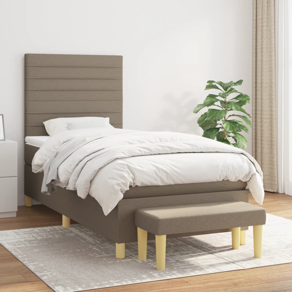 Boxspring met matras stof taupe 90x200 cm is nu te koop bij PeponiXL, paradijselijk wonen!
