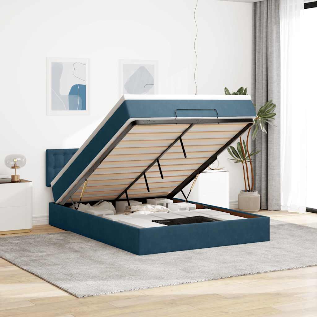 Ottoman bed met matras en LED's 140x200cm fluweel donkerblauw is nu te koop bij PeponiXL, paradijselijk wonen!