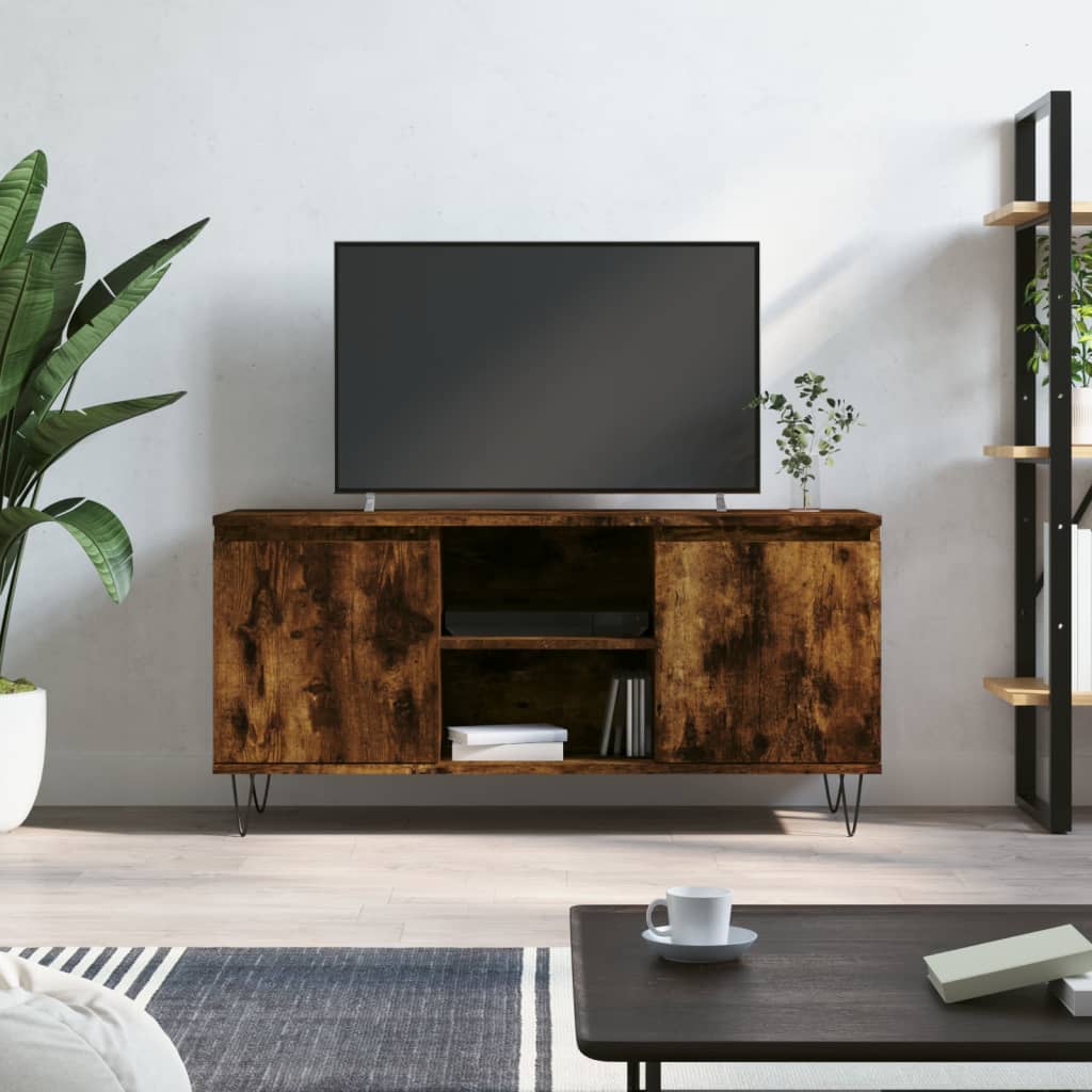 Tv-meubel 104x35x50 cm bewerkt hout gerookt eikenkleurig is nu te koop bij PeponiXL, paradijselijk wonen!