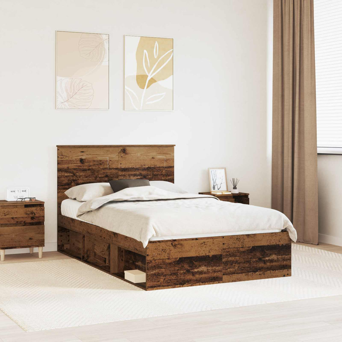 Bedframe met hoofdeinde Oudhout 120 x 200 cm Massief grenenhout is nu te koop bij PeponiXL, paradijselijk wonen!