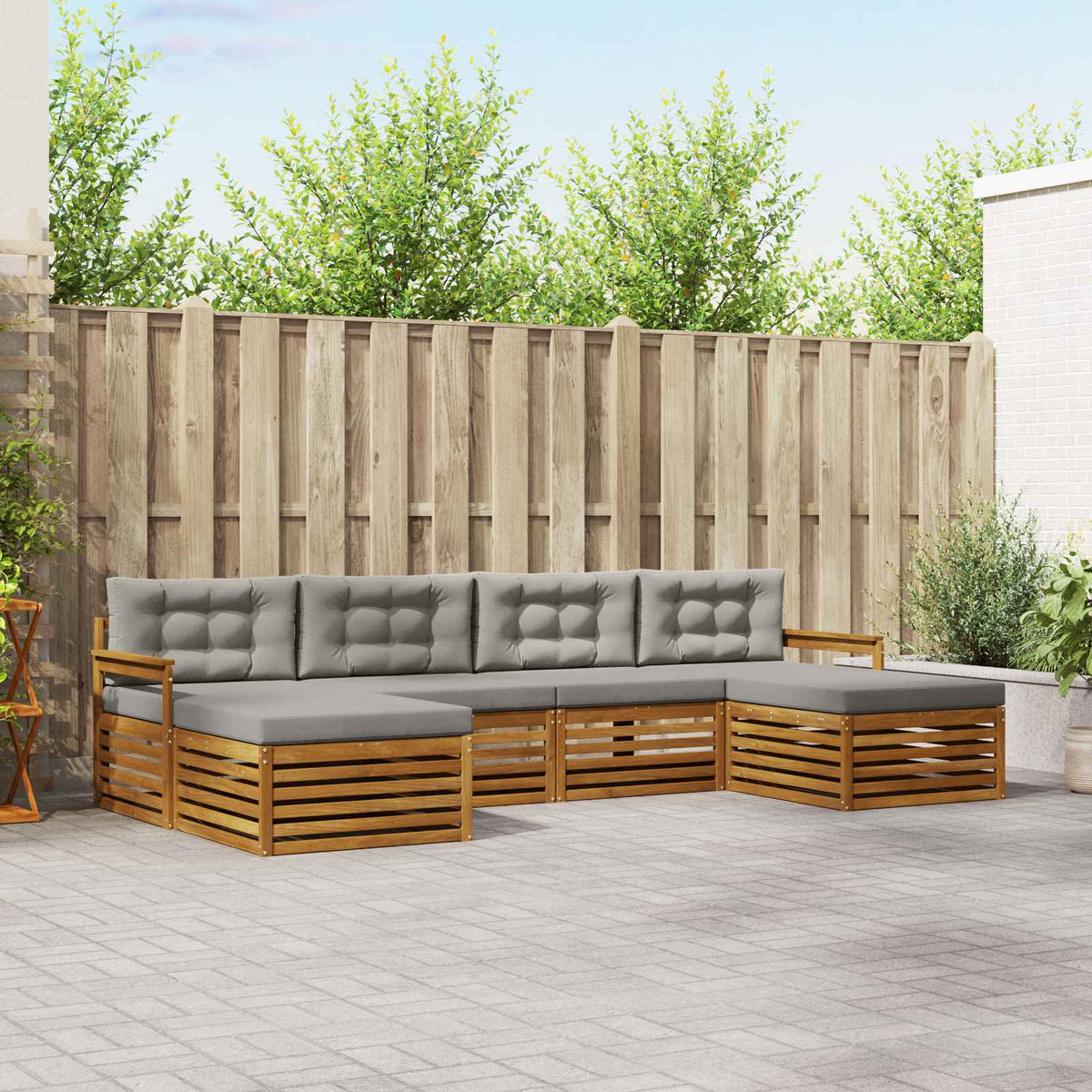 Sofa-Sets 6 pcs Natuurlijk en Lichtgrijs Massief Acaciahout is nu te koop bij PeponiXL, paradijselijk wonen!
