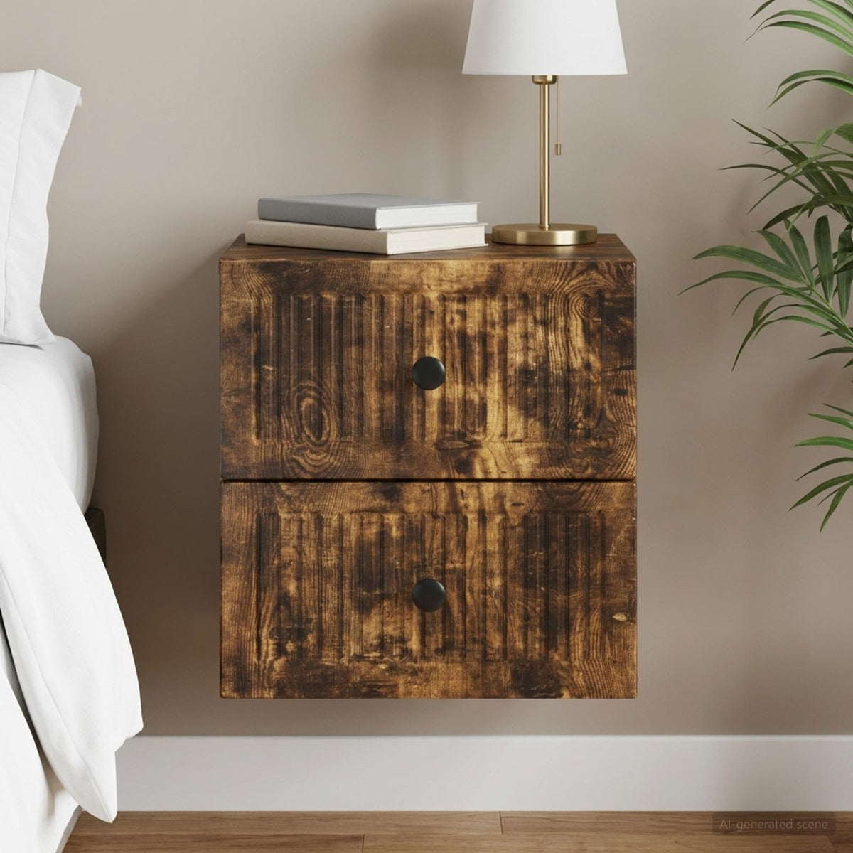 Wandbeugel Bedkast Gerookt eiken 33 x 34,5 x 40 cm Bewerkt hout is nu te koop bij PeponiXL, paradijselijk wonen!