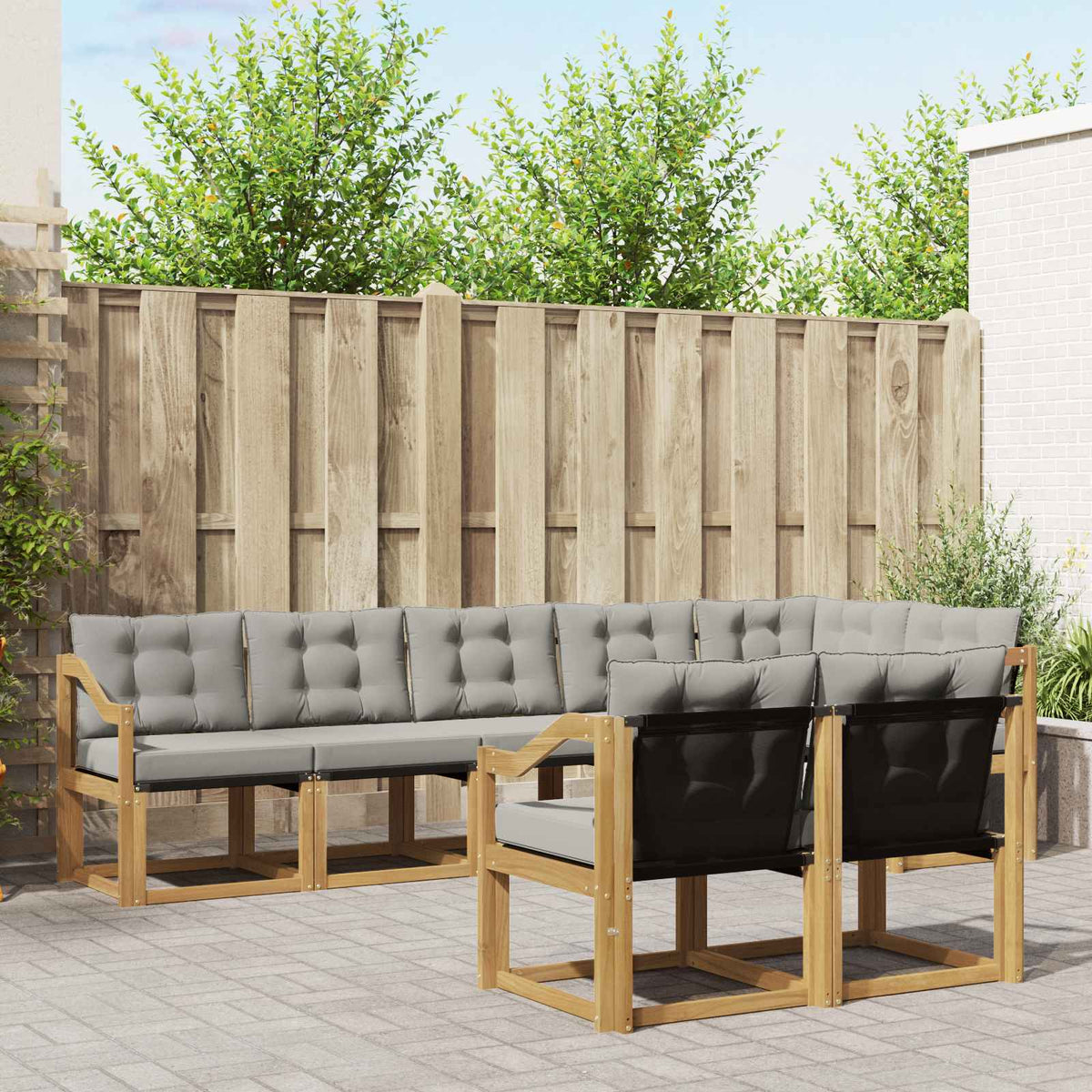 Buiten bankenset met kussen 8 pcs Wit en Lichtgrijs is nu te koop bij PeponiXL, paradijselijk wonen!