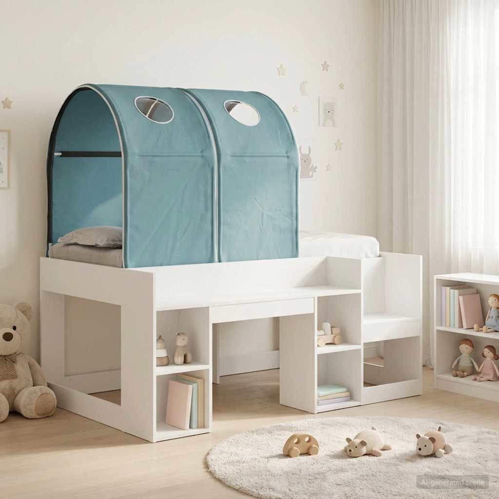 Bed met Tunnel met plank 3 st Wit en Lichtblauw Bewerkt hout is nu te koop bij PeponiXL, paradijselijk wonen!