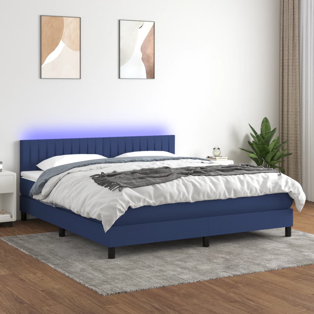 Boxspring met matras en LED stof blauw 160x200 cm is nu te koop bij PeponiXL, paradijselijk wonen!