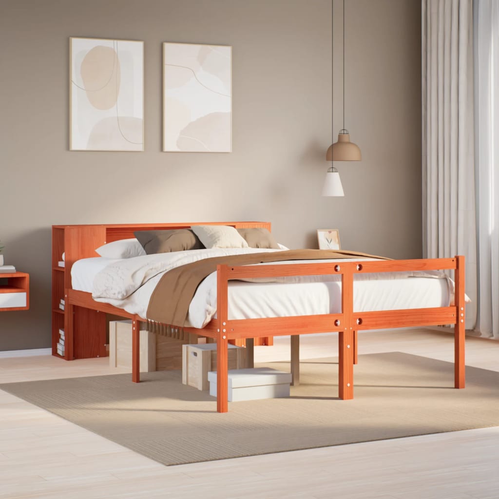 Bed met boekenkast zonder matras hout wasbruin 150x200 cm is nu te koop bij PeponiXL, paradijselijk wonen!