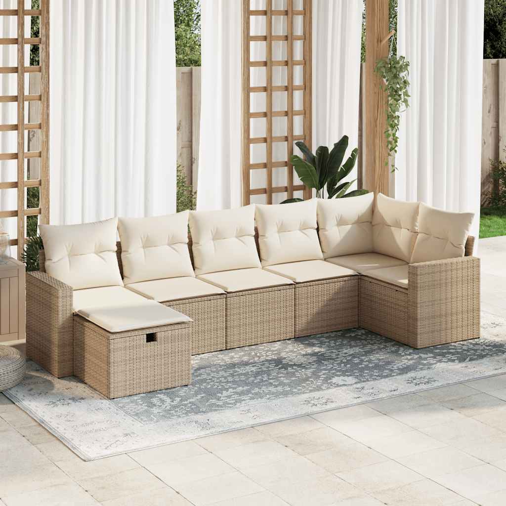 7-delige Loungeset met kussens poly rattan beige is nu te koop bij PeponiXL, paradijselijk wonen!
