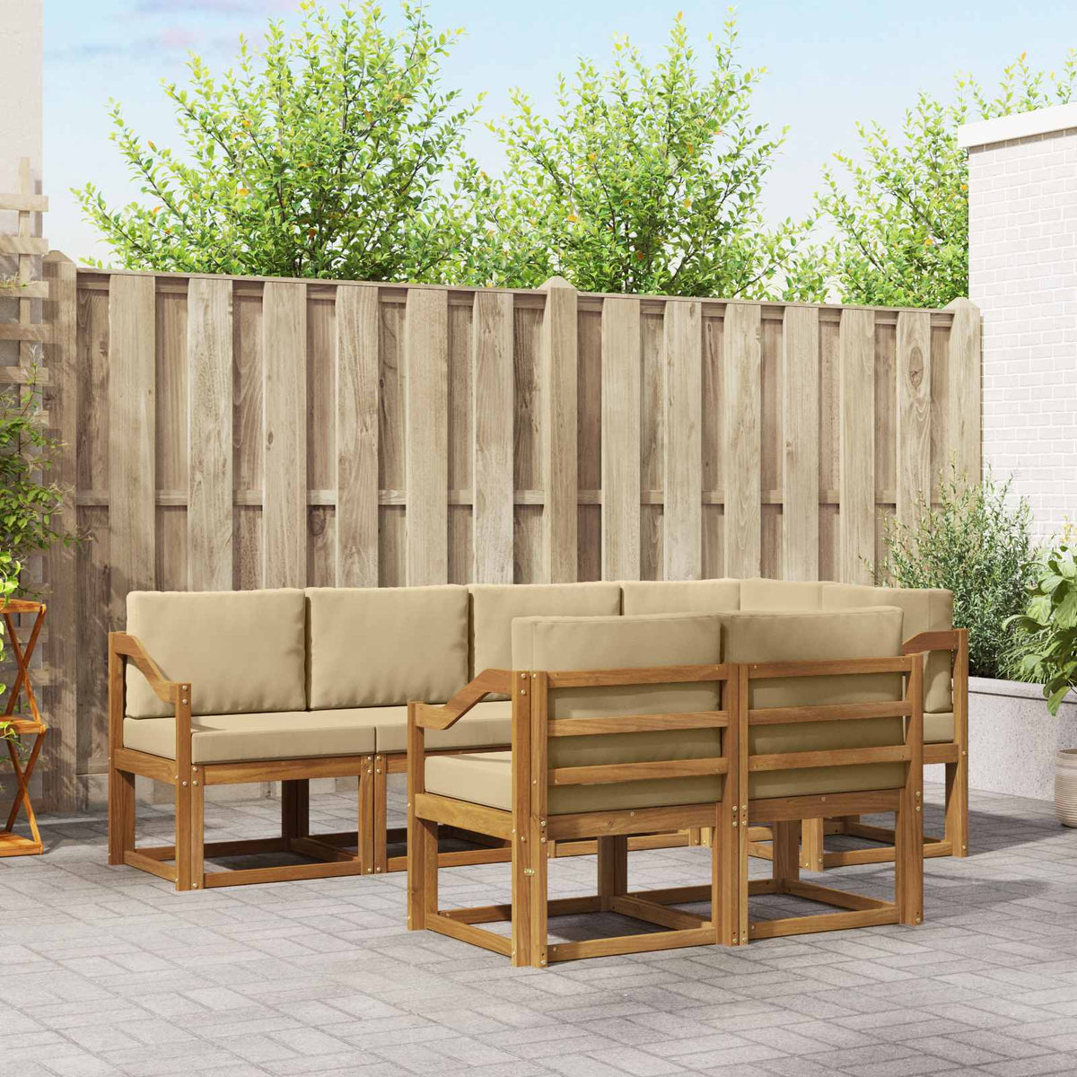 Buiten bankenset met kussen 7 pcs Natuurlijk en Beige is nu te koop bij PeponiXL, paradijselijk wonen!