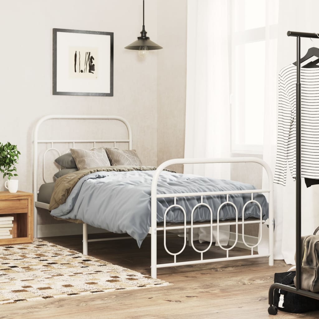 Bedframe met hoofd- en voeteneinde metaal wit 90x200 cm is nu te koop bij PeponiXL, paradijselijk wonen!