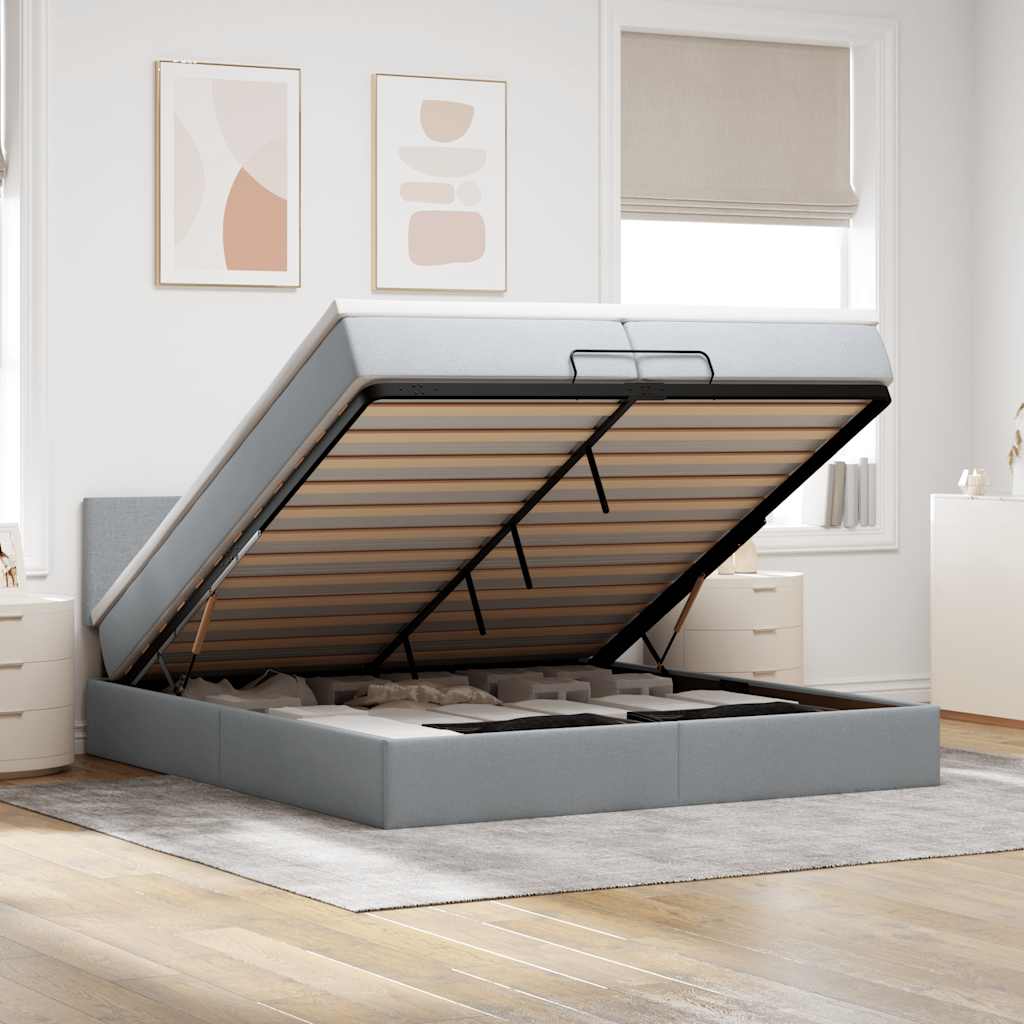 Ottoman bed met matrassen en LED's 200x200cm stof lichtgrijs is nu te koop bij PeponiXL, paradijselijk wonen!