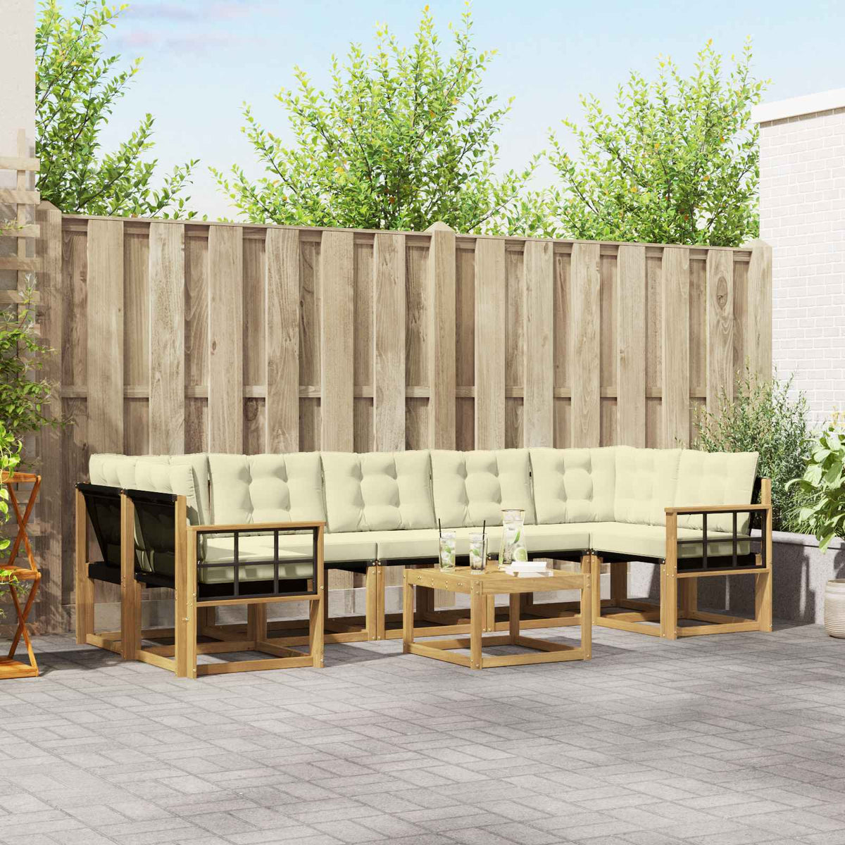 Buiten bankenset met kussen 8 pcs Wit en crèmekleurig is nu te koop bij PeponiXL, paradijselijk wonen!