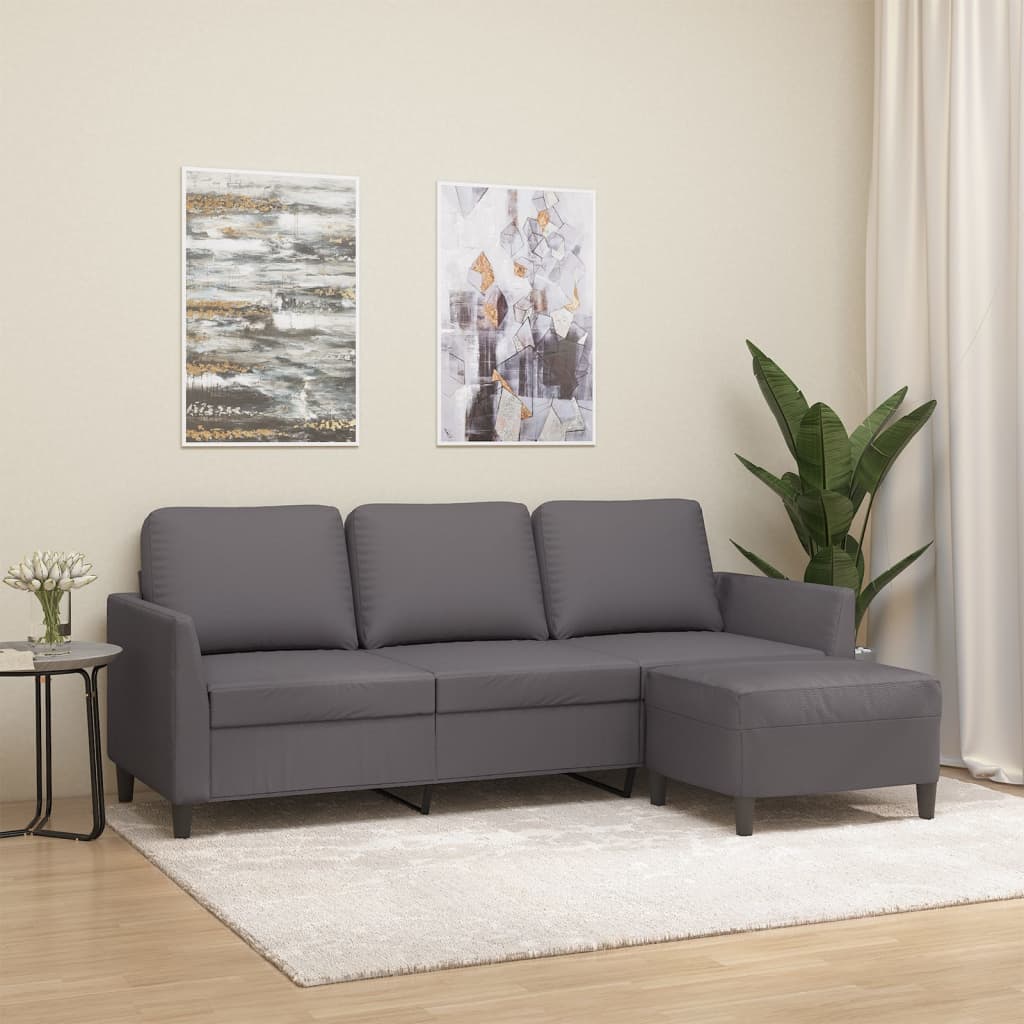 Driezitsbank met voetenbank 180 cm kunstleer grijs is nu te koop bij PeponiXL, paradijselijk wonen!
