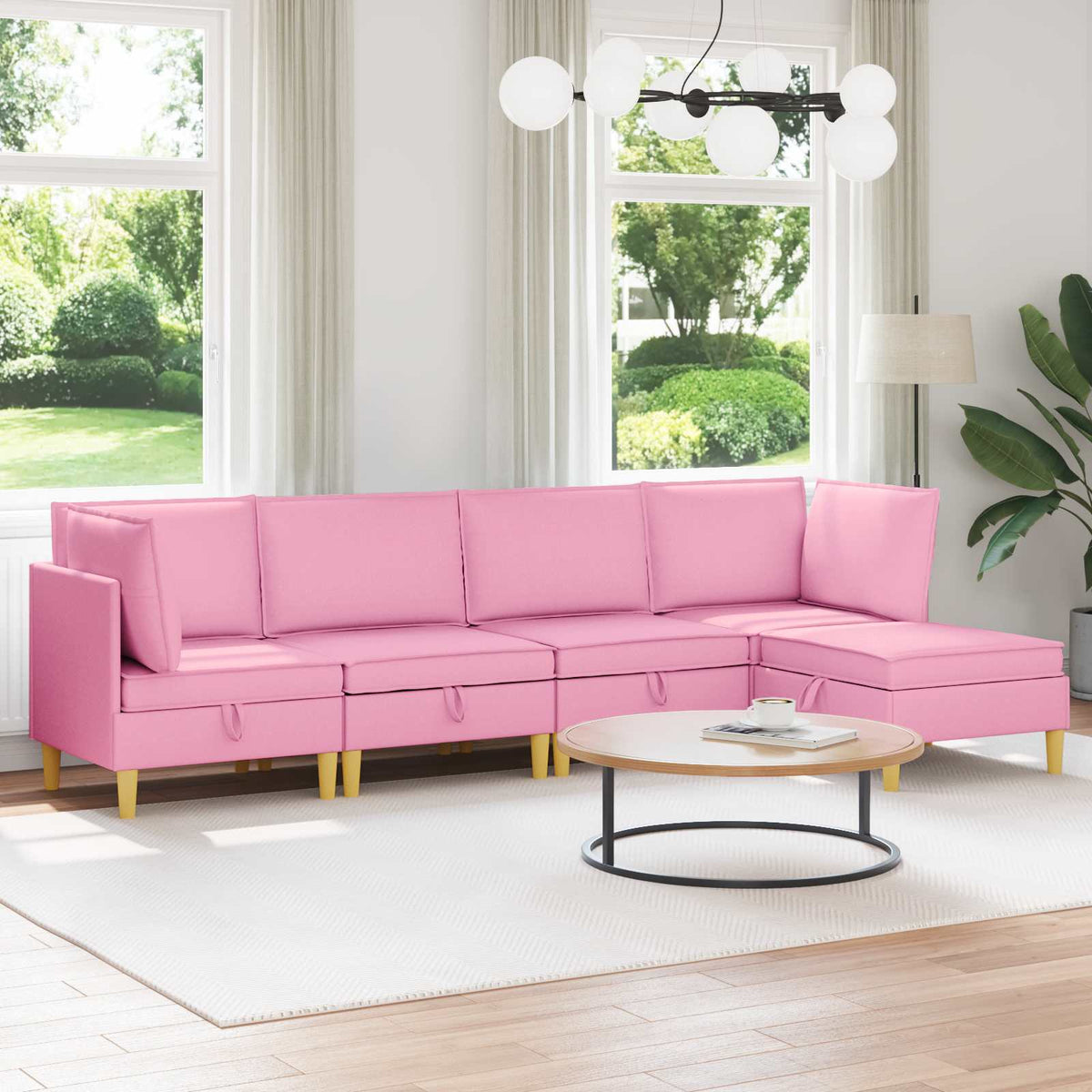 Woonkamer Meubelset met kussen met opslag 5 pcs Roze Stof is nu te koop bij PeponiXL, paradijselijk wonen!