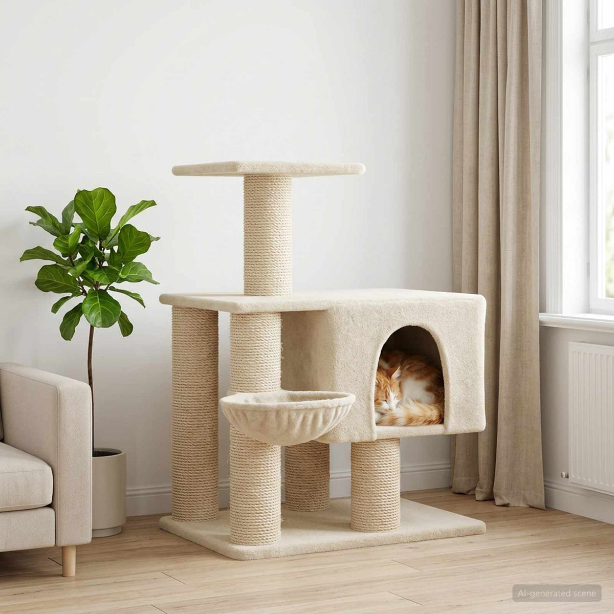 Kattenboom met sisal krabpalen Crèmekleurig 96 cm is nu te koop bij PeponiXL, paradijselijk wonen!