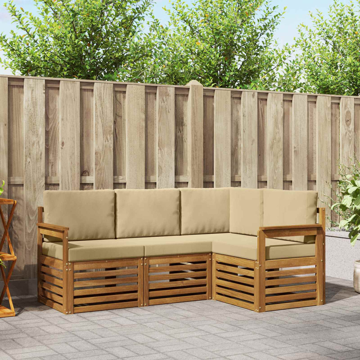 Sofa-Sets 4 pcs Natuurlijk en Beige Massief Acaciahout is nu te koop bij PeponiXL, paradijselijk wonen!