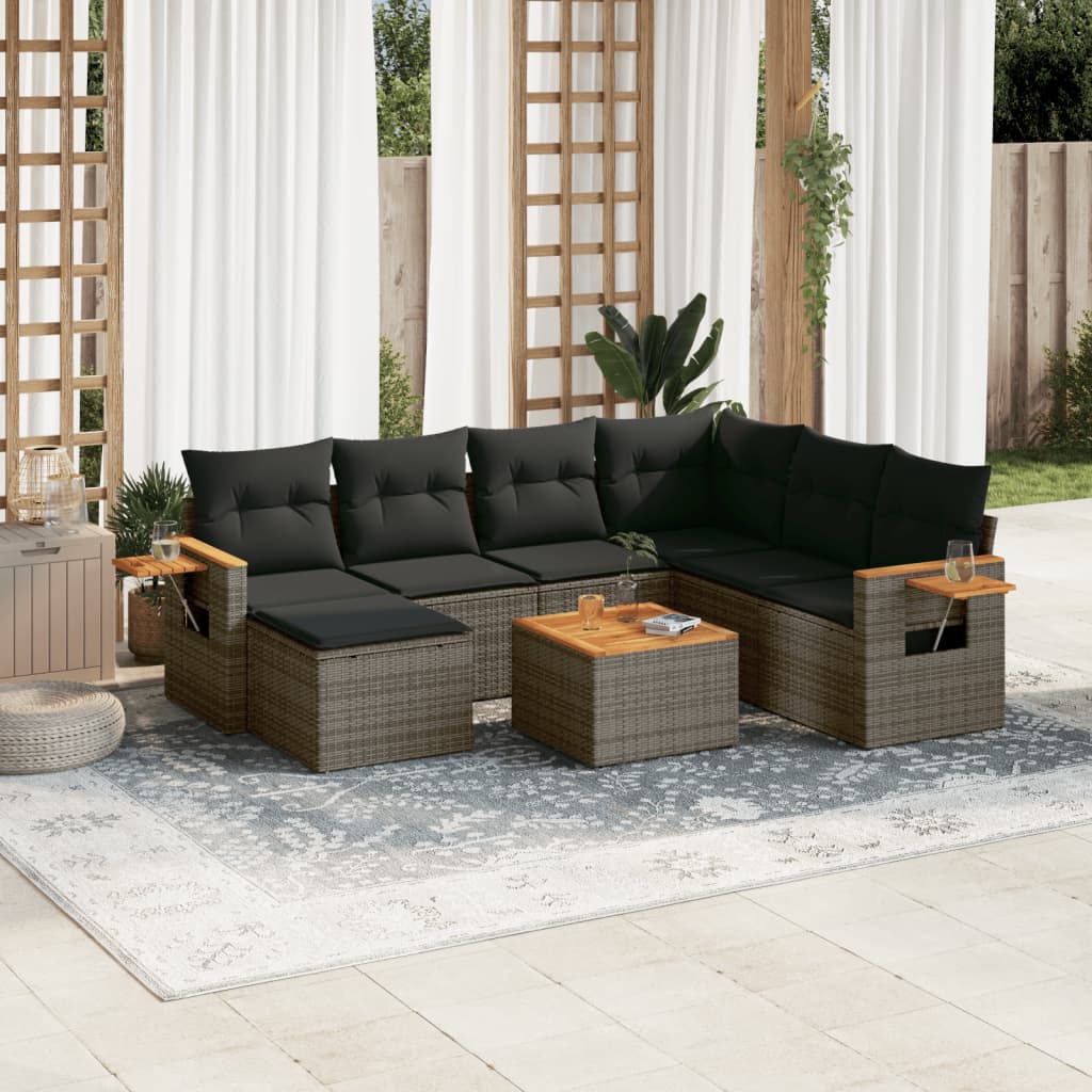 8-delige Loungeset met kussens poly rattan grijs is nu te koop bij PeponiXL, paradijselijk wonen!