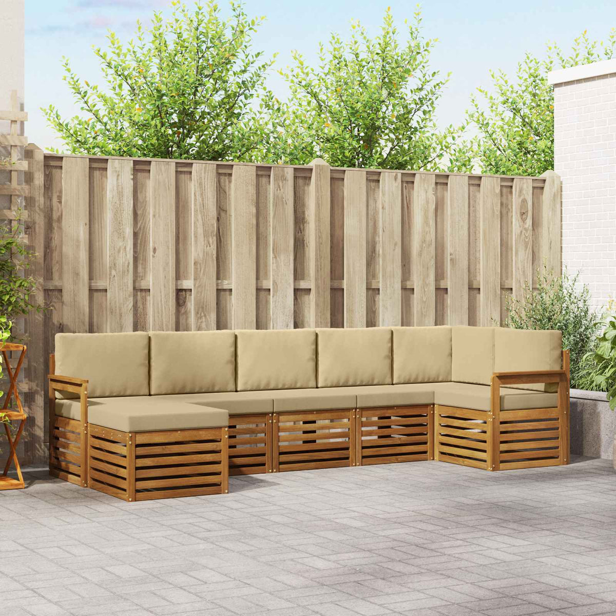 Hoekbank Set 7 pcs Natuurlijk en Beige Massief Acaciahout is nu te koop bij PeponiXL, paradijselijk wonen!