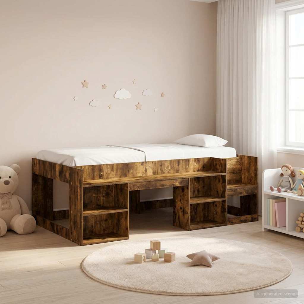Jeugd bedframe met opbergruimte Gerookt eiken 80 x 200 cm is nu te koop bij PeponiXL, paradijselijk wonen!