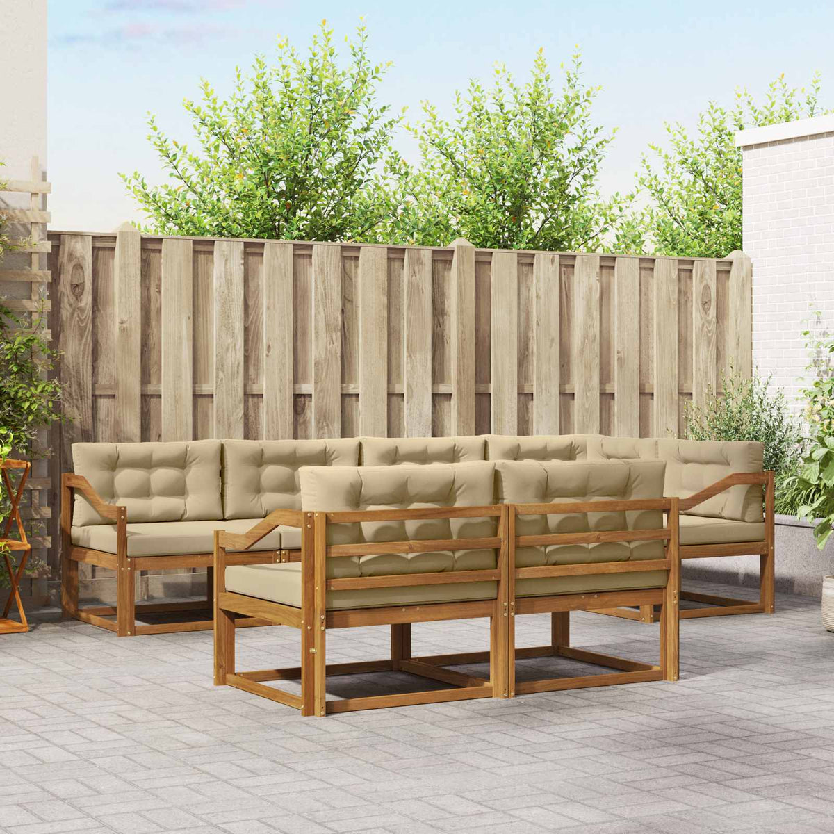 Buiten bankenset met kussen 7 pcs Natuurlijk en Beige is nu te koop bij PeponiXL, paradijselijk wonen!