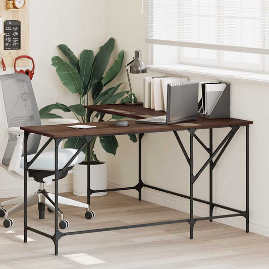 Bureau 149x149x75 cm bewerkt hout bruin eikenkleur is nu te koop bij PeponiXL, paradijselijk wonen!