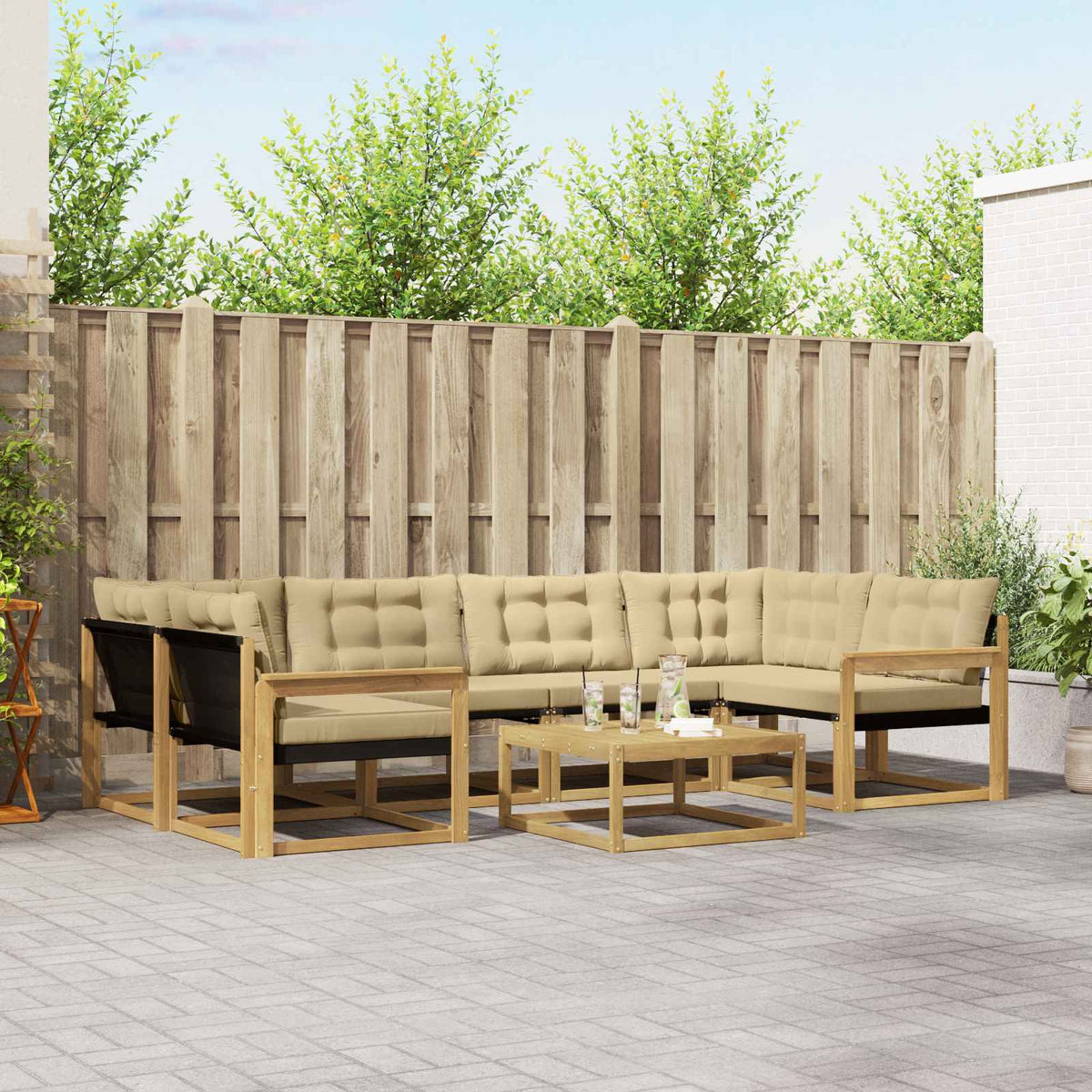 Buiten bankenset 7 pcs Wit en Beige 79 x 79 x 37 cm is nu te koop bij PeponiXL, paradijselijk wonen!