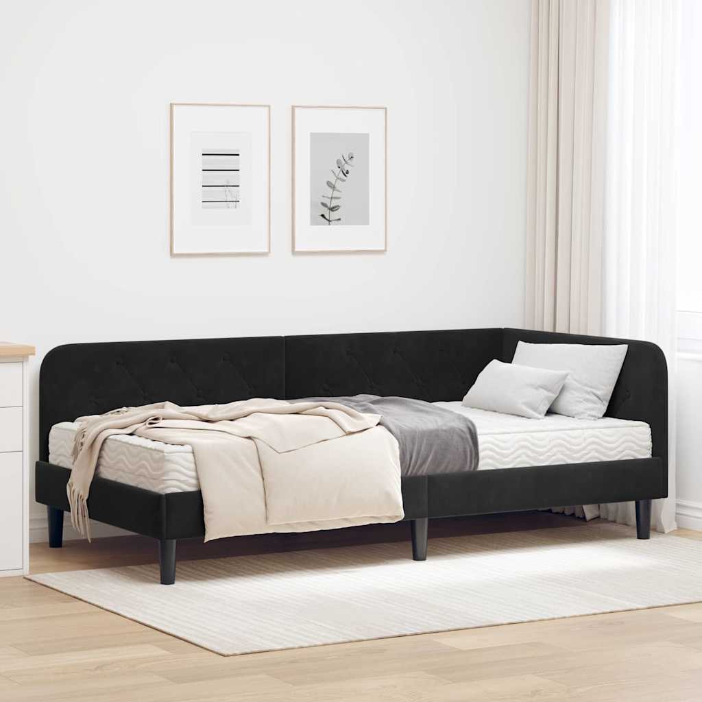 Hoekbedframe Zwart 90 x 200 cm Fluweel is nu te koop bij PeponiXL, paradijselijk wonen!