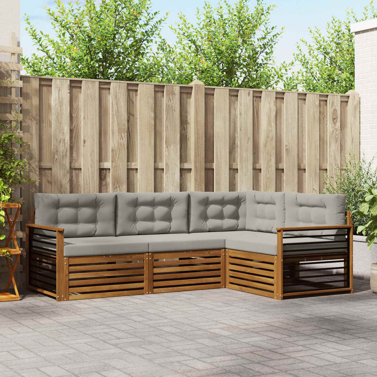 Buiten bankenset met kussen 4 pcs Natuurlijk en Lichtgrijs is nu te koop bij PeponiXL, paradijselijk wonen!