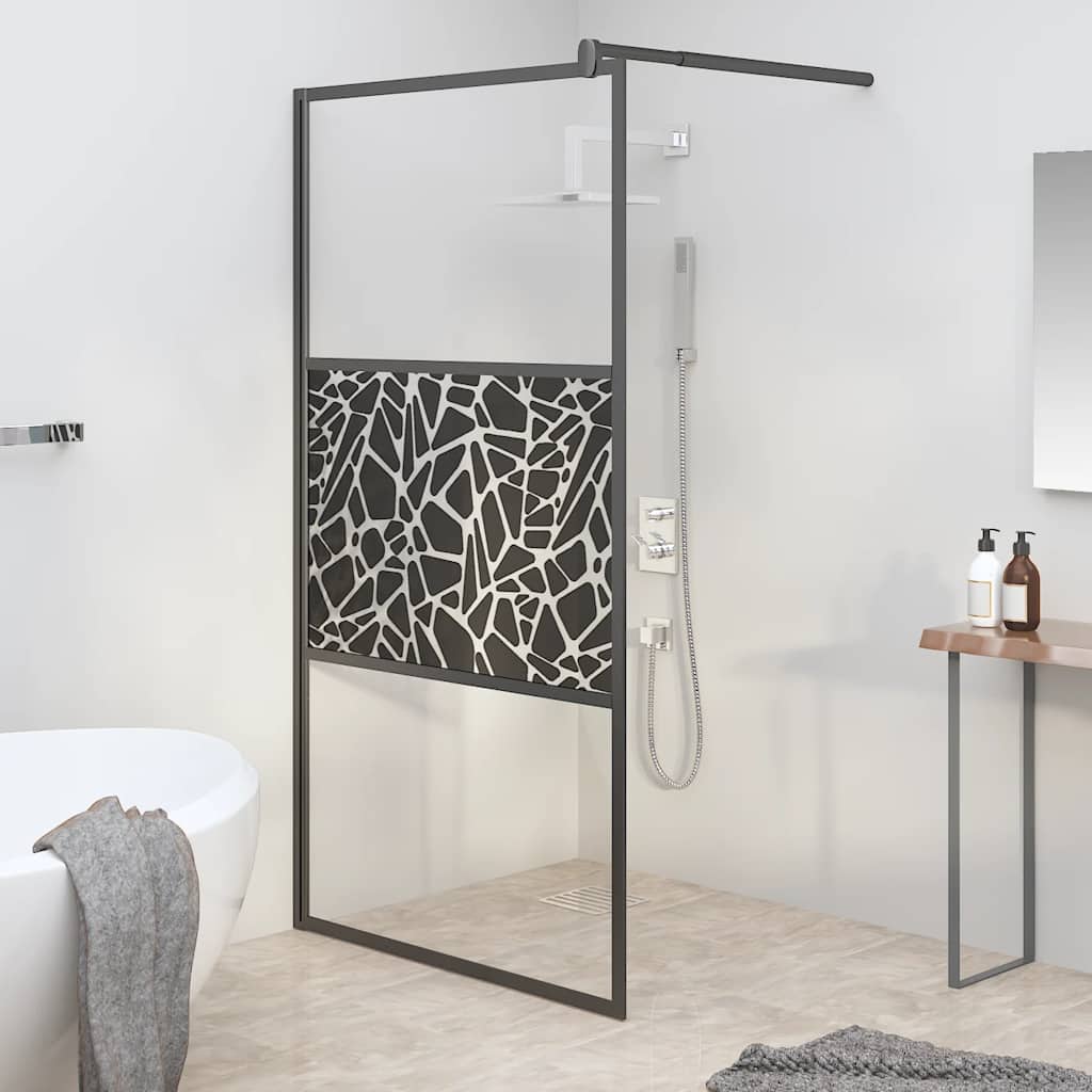 Inloopdouchewand met stenenmotief 115x195 cm ESG-glas zwart is nu te koop bij PeponiXL, paradijselijk wonen!